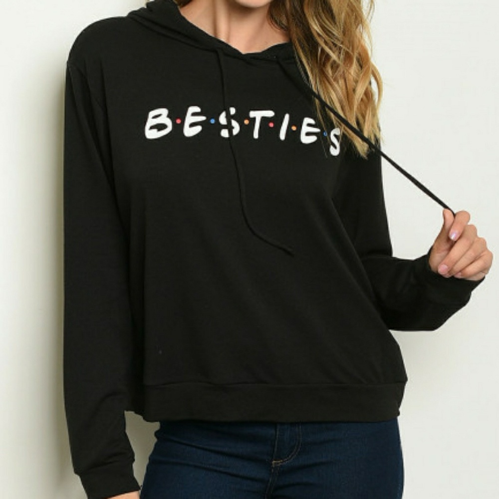 POSH POSH LONG SLEEVE BLACK PRINT HOODIE SWEATER - Picture 1 of 4